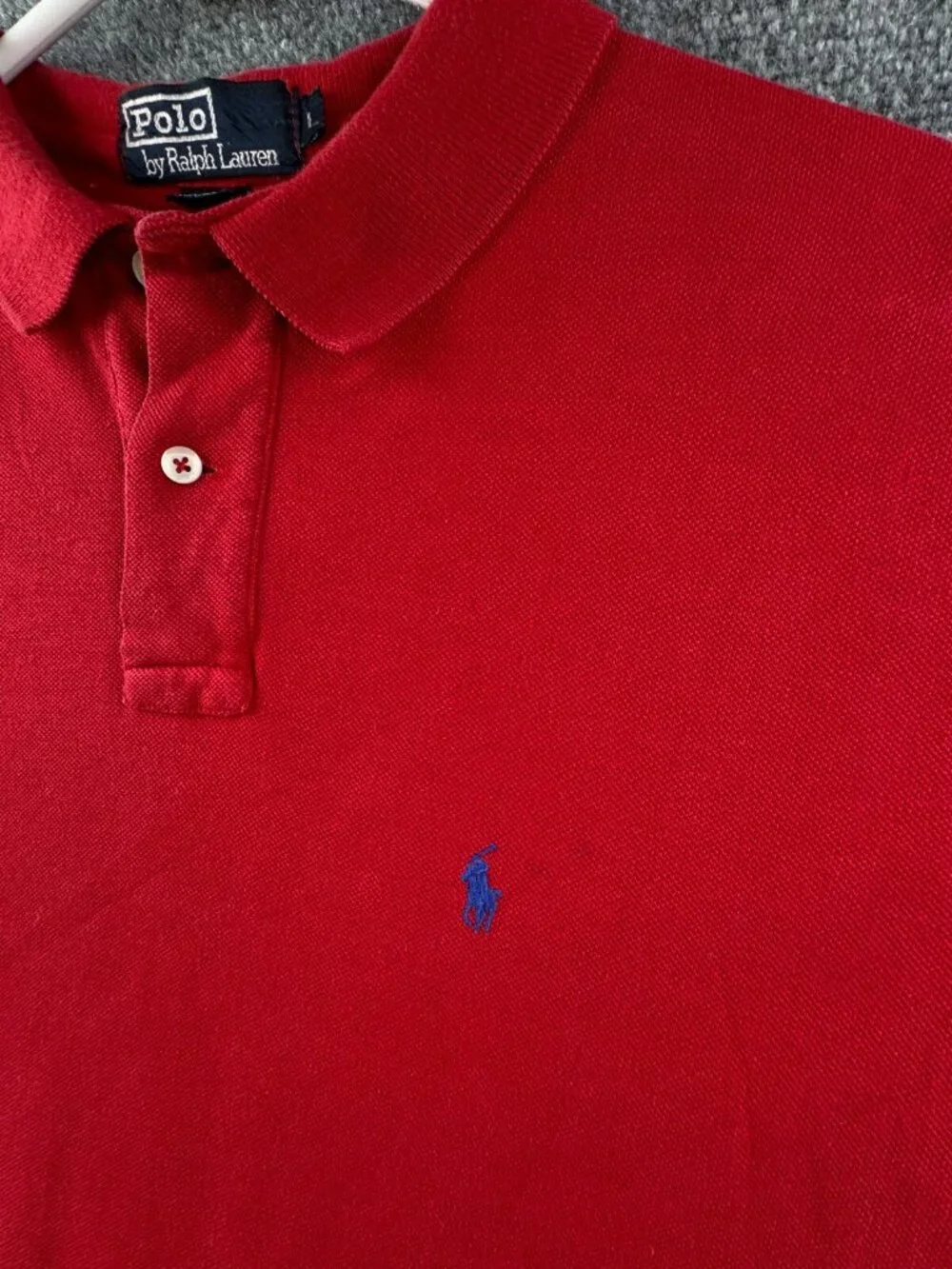 VTG Polo Ralph Lauren EXTRA LONG Large Red Short Sleeve Polo Shirt USA Cotton